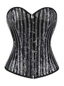 Women's Court Style Bodycon Bralette, Deluxe Corset, Fashion Sequins Front Button Back Tie Halter Top, Comfortable Fit for Vacation and Daily Wear