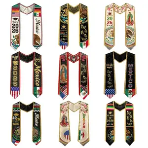 Class of 2026 Graduation Stole - Mexico & USA Flag Hybrid Sash for International Students Serape Style Class of 2026 Sash | Patriotic Grad Accessory