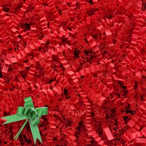 Shred Paper Filler (1LB) Crinkle Cut Paper for Wrapping & Filling  Basket  Boxes, Red-Decoration Raffia Contains Bow