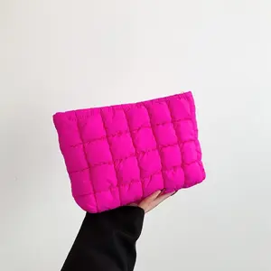 【Local Delivery】Maxoner Puffer Quilted Makeup Bag Puffy Checkered Travel Cosmetic Pouch Quilted Toiletry Organizer for Makeup Brushes