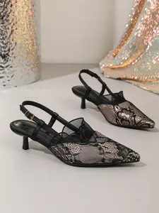 Women's Kitten Heel Sandals, Floral Pattern, Pointed Toe, Elegant Style, Ideal for Weddings, Parties, Daily Wear, Perfect Gift Choice