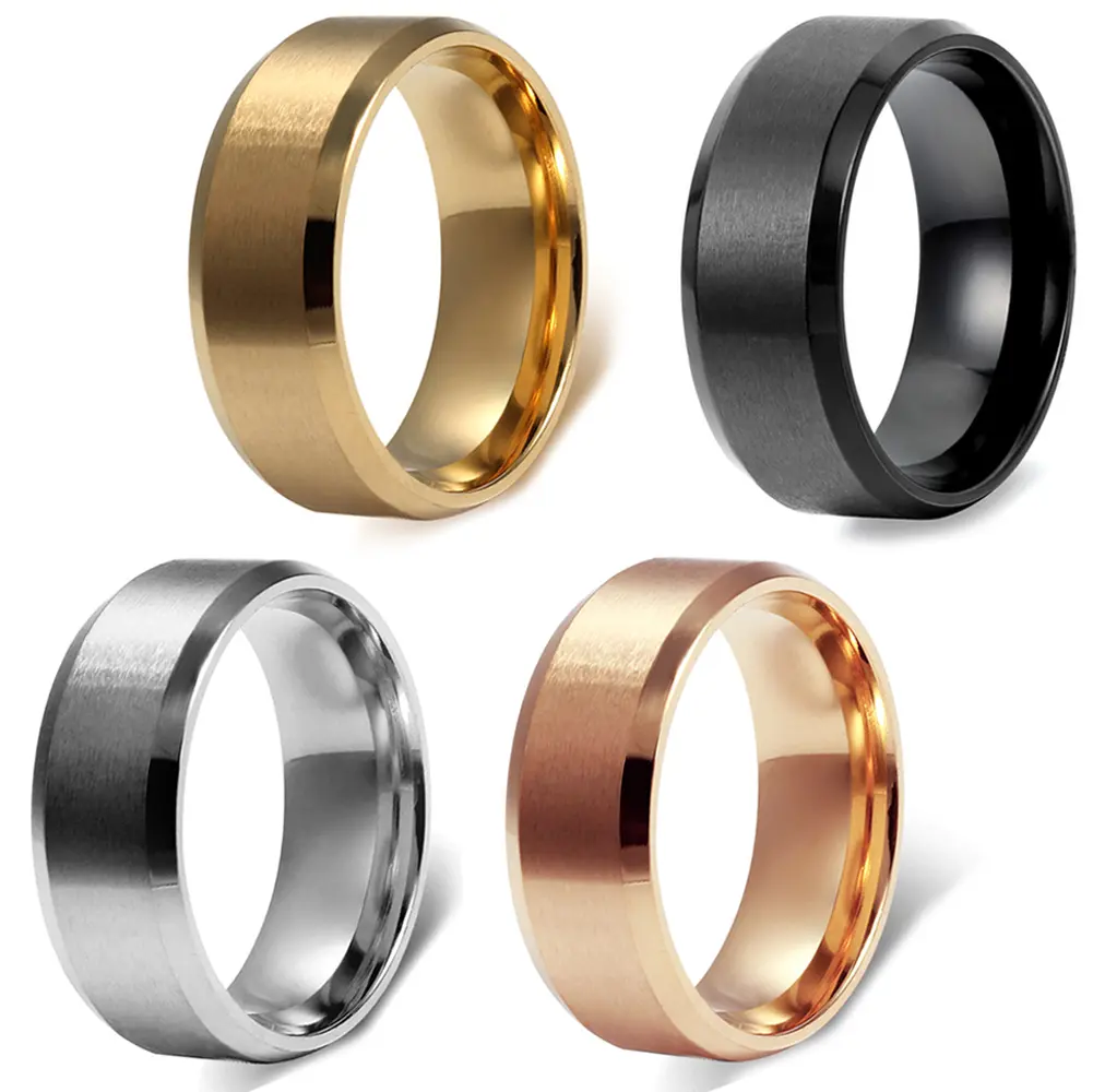 OIDEA Men's Jewelry Ring, 8mm Black Stainless Steel Band with High Polish Finish, Classic Comfort Fit Wedding Band and Promise Ring, Jewelry Rings