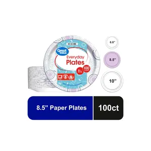 Great Value Disposable Paper Plates, 8.5", 100 Count Party & Everyday Use