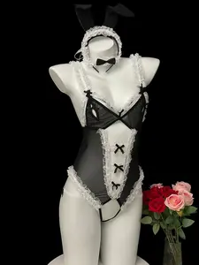 Women's Sexy Bunny Costume Set, Role Play Rabbit, High Neck Sleeveless Dress, Elegant Tight-Fitting Skirt Suit