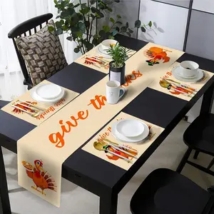 1 piece/4 piece/5 piece set/7 piece set, Thanksgiving orange turkey table flag+placemat combination, autumn heat-resistant set, suitable for indoor and outdoor family party decoration, Thanksgiving restaurant kitchen decoration, suitable for daily use