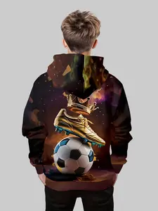 Boys' Fashion 3D Print Graphic Team Hoodie Sweatshirt, Casual Long Sleeve Pullover with Pockets, Stretch Polyester Blend, Ideal for Daily & Outdoor Wear
