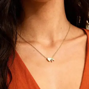 PolarEve Gold Heart Initial Necklace A–Z | Personalized Letter Pendant Necklace | Cute Dainty Name Necklace for Women & Girls | Lovely Gift for Birthday or Christmas