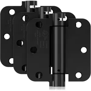 3 Pack Self Closing Door Hinges, 3.5 Inch Spring  Door Hinges for Garage, Front,  Door, Left/Right Hand, Adjustable Tension, 5/8'' Radius Corners, UL Listed, Black