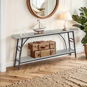 Gray Industrial Narrow Console Table - 2-Tier Small Entryway Table with a Shelf, Ideal for Living Rooms, Hallways, and Bedrooms