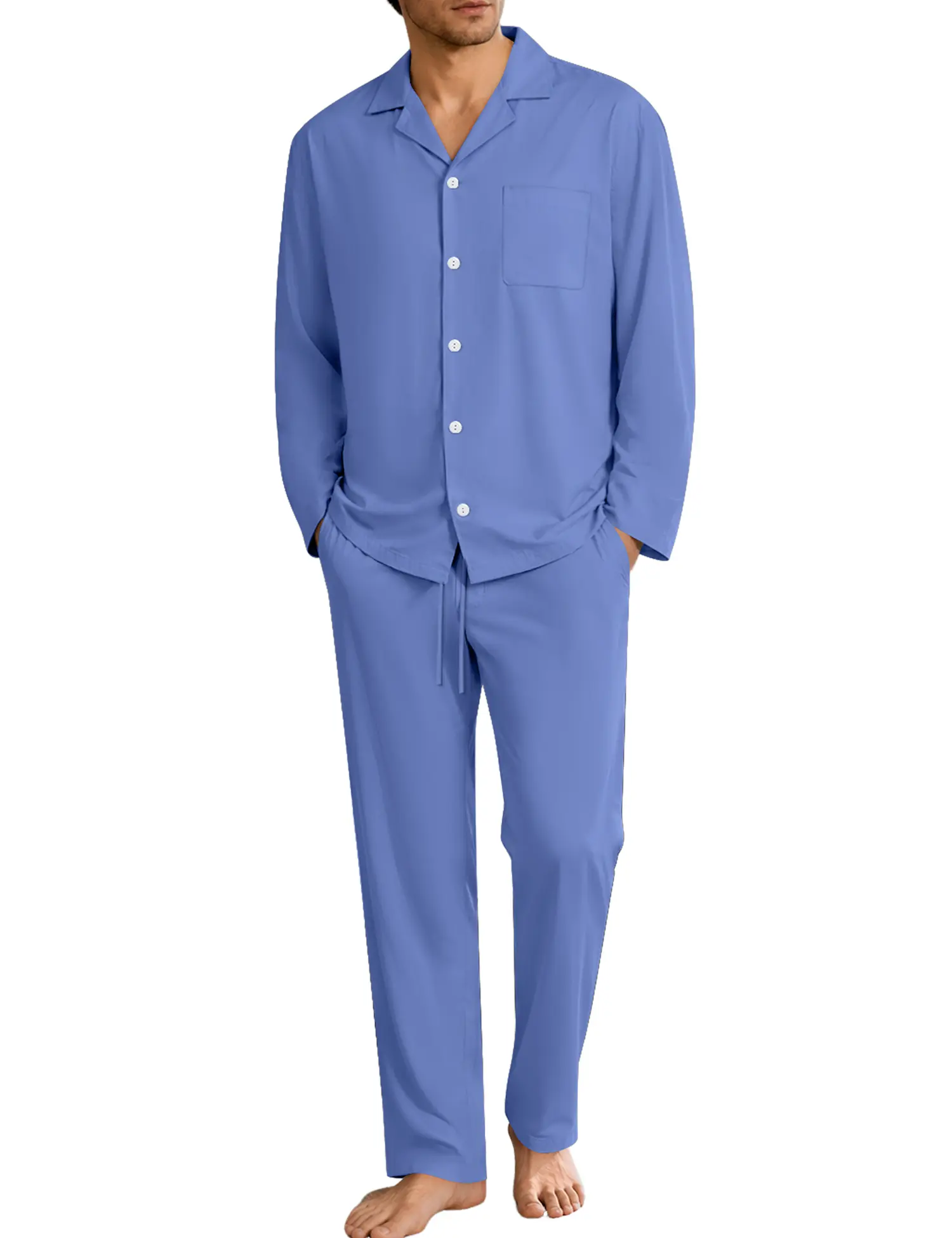 SWOMOG Mens Pajama Set 100% Cotton Pjs Set Long Sleeve Sleepwear Button Down Soft Loungewear Set with Pockets