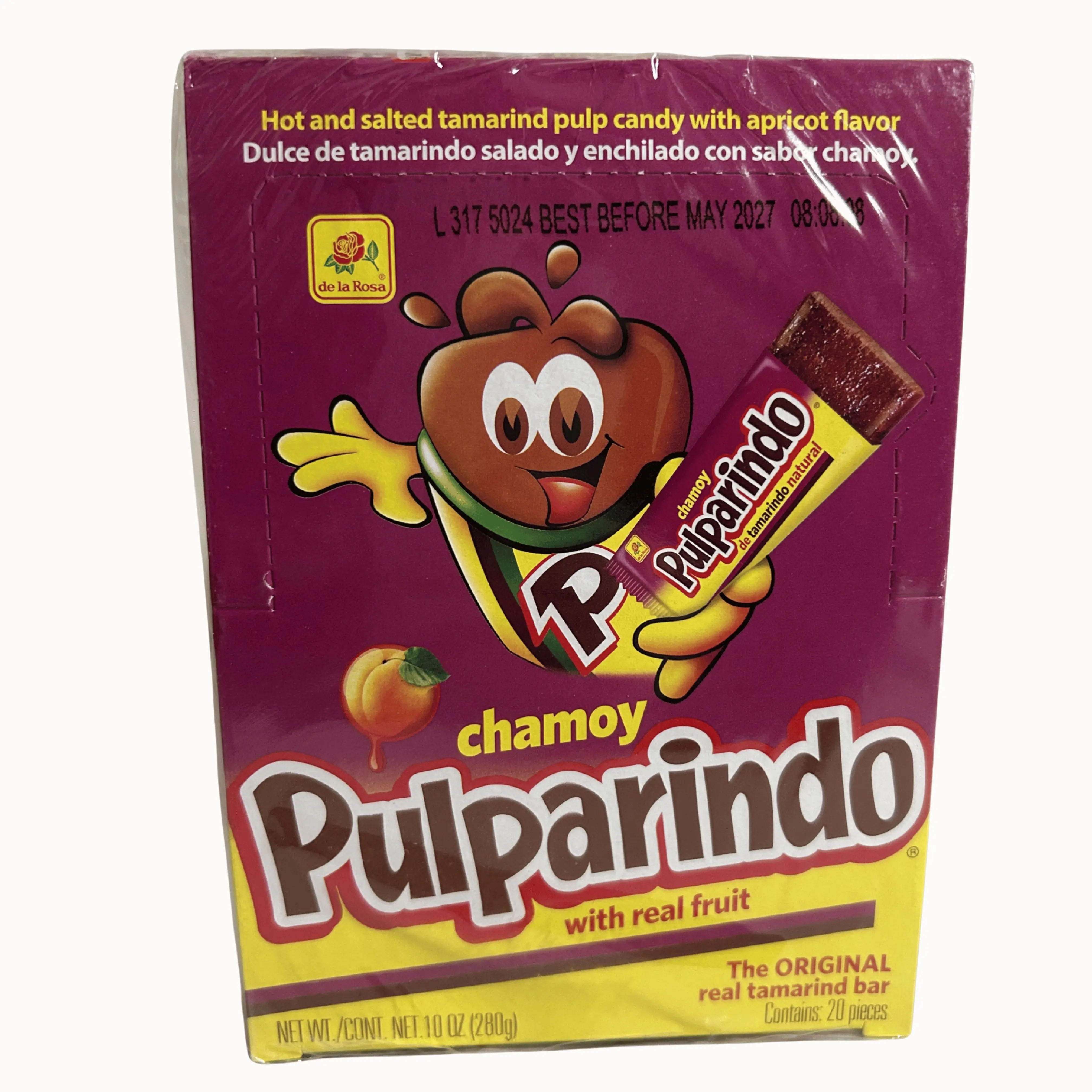 De La Rosa Pulparindo Chamoy Apricot Flavor Tamarind Candy Bars 20 Count, 10 oz – Hot & Salted Mexican Candy with Real Tamarind Fruit