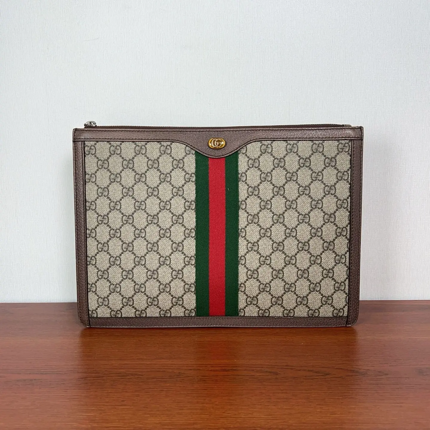 Pre-owned GUCCI PVC Crossbody Bags GG Supreme Monogram Web Ophidia Pouch Brown Clutch qiqicj7252