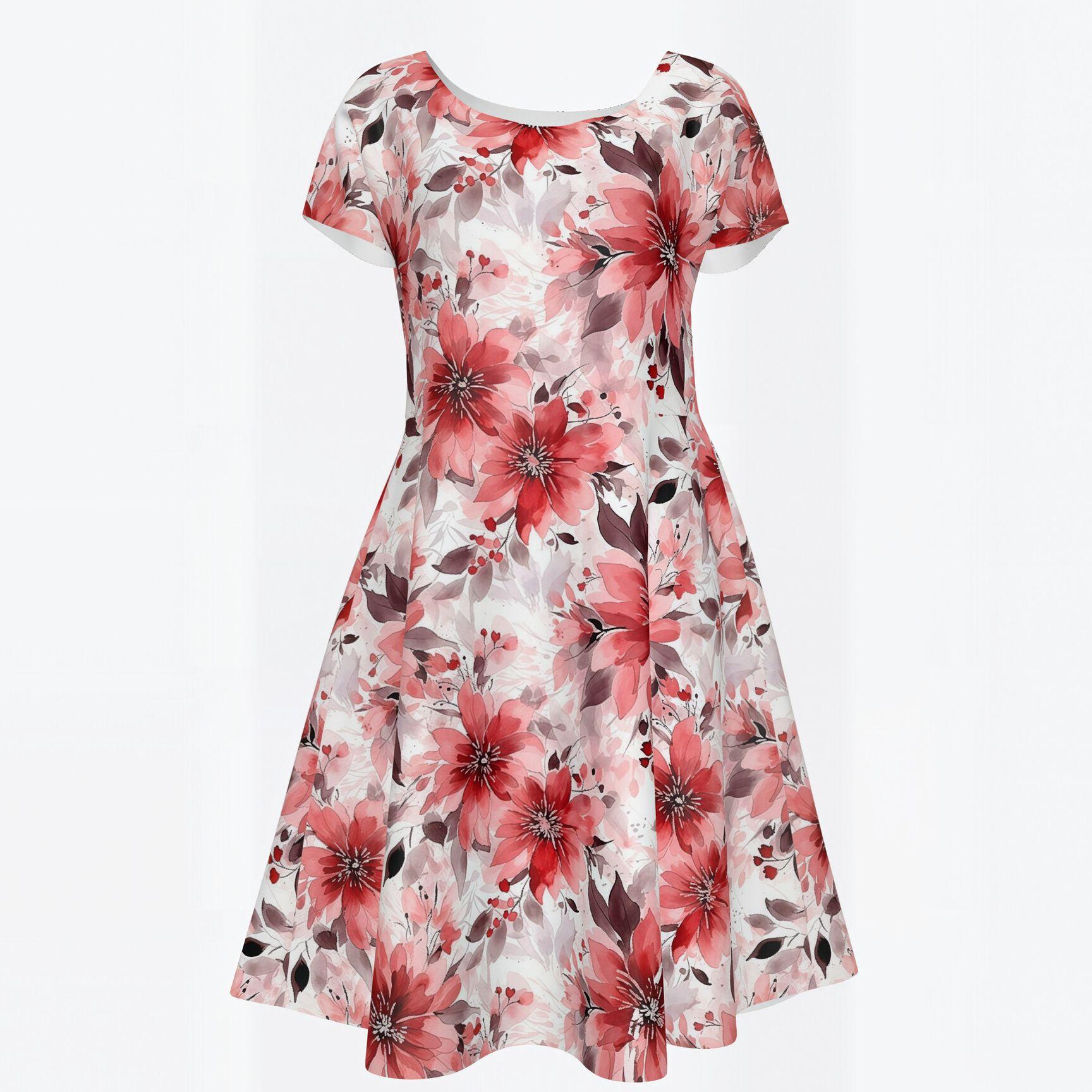 Vintage Floral Print Dress for Women Elegant Knee Length A-Line Swing Dress Short Sleeve round Neck Summer Casual Dress Fit and Flare Dress for Wedding Guest Party Cocktail Holiday Beach Travel Lightweight Comfortable