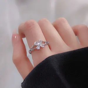 Four-Leaf Clover Sterling Silver Ring with Sparkling Zirconia - Symbol of Good Luck morganite  engagement