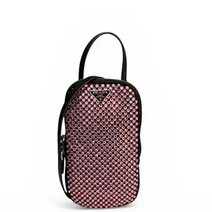 Pre-owned PRADA Leather Shoulder Bags Phone Holder Strass Purple Black (jg031026c7)