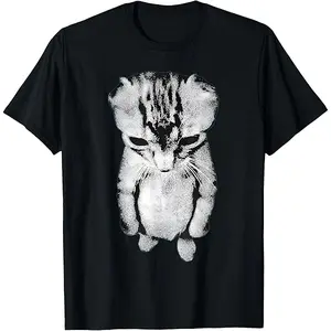 Women's 100% Cotton Oversized Round Neck Shortsleeve T Shirt, Unisex Whimsical Sad Meme Cat Funny Top, Cute Animal-Themed Gift for Women's Clothes