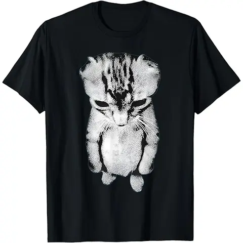 Women's 100% Cotton Oversized Round Neck Short-Sleeve Casual Graphic Tee - Whimsical Animal Love Top, Funny Tee, Sad Cat Meme Unisex Gift, Cute Top, Bottom