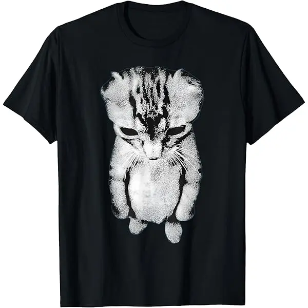 Women's 100% Cotton Oversized Round Neck Short-Sleeve Casual Graphic Tee - Whimsical Animal Love Top, Funny Tee, Sad Cat Meme Unisex Gift, Cute Top, Bottom