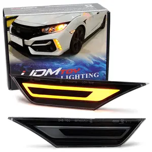 iJDMTOY JDM GT-Stype Dark Black-Out Amber Full LED Front Bumper Side Marker Lights For Honda 2016-2021 Civic, Replace OEM Amber Front Reflex