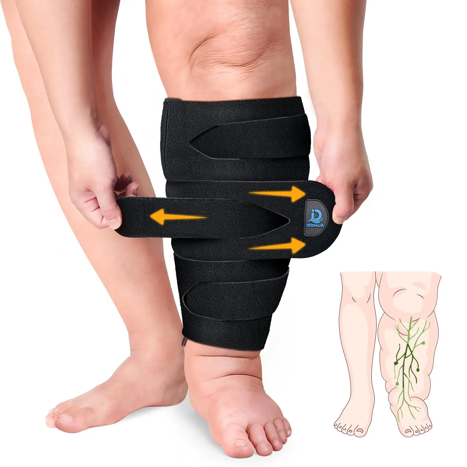 Adjustable Calf Lymphedema Compression Wrap For Big Swollen Lower Leg - with 6 Cross Straps (Regular-L)