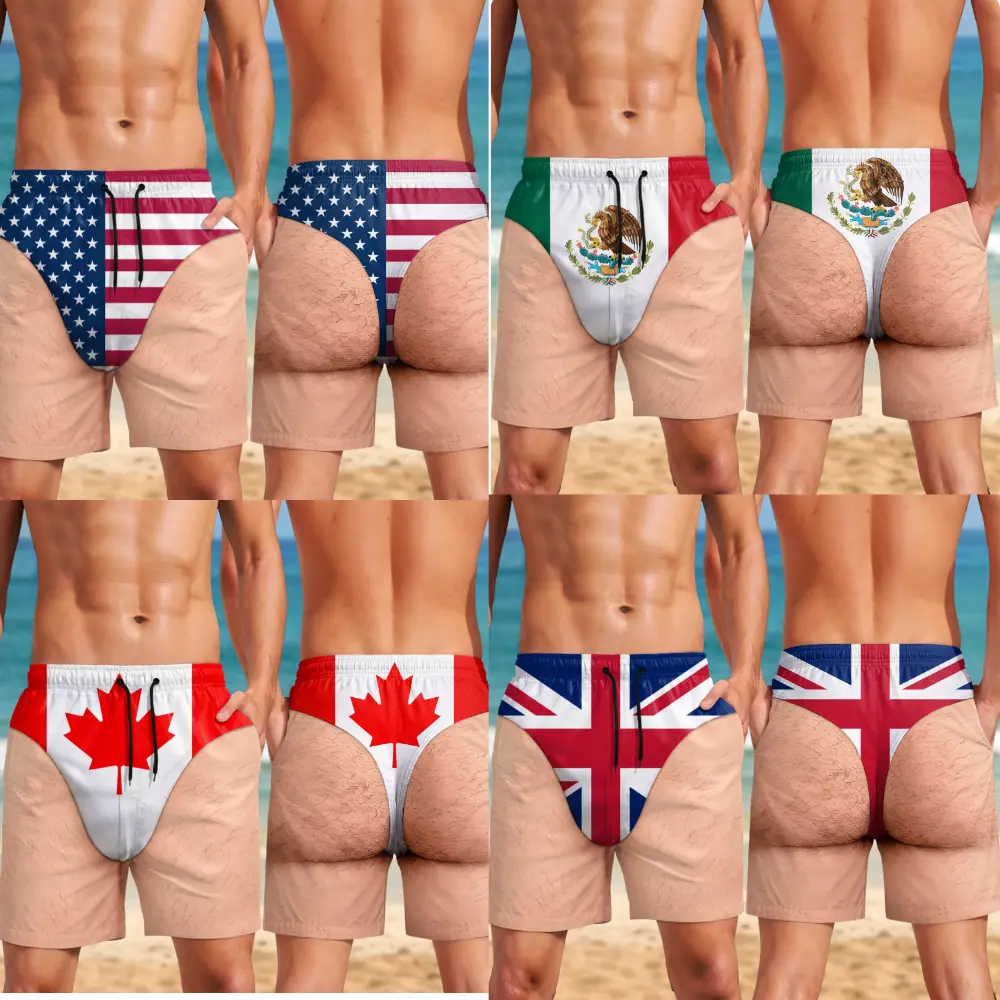 Custom Funny Hawaiian Shorts, USA Mexico Canada UK Cheeky Butt Print Summer Beach Design, Gag Gift for Him