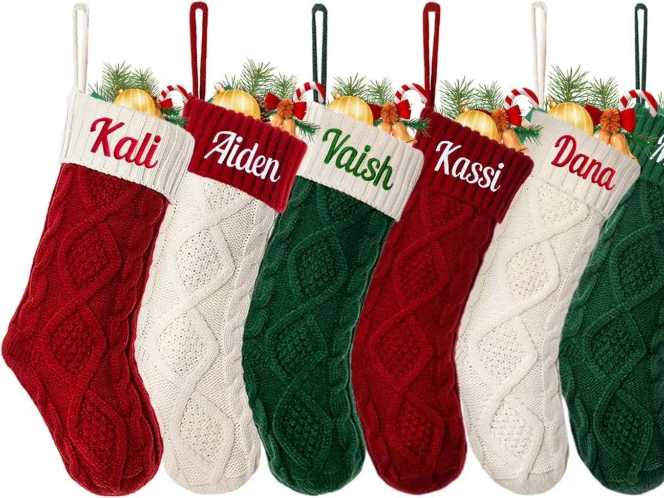 Personalized Christmas Stocking，Custom Name Family Christmas Stocking, 18” Large Knitted Xmas Stocking for Kids,Holiday and Family Stocking for Fireplace Christmas Holiday Party Decoration (1 pcs)