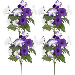 Outdoor Realistic Flowers 4 Pieces Set Indoor Outdoor Decorative Spring Artificial Trumpet Vine Silk-Like Outdoor Pot UV Resistant Fake Flowers Home Garden Balcony Yard Porch Decor Artificial Plants