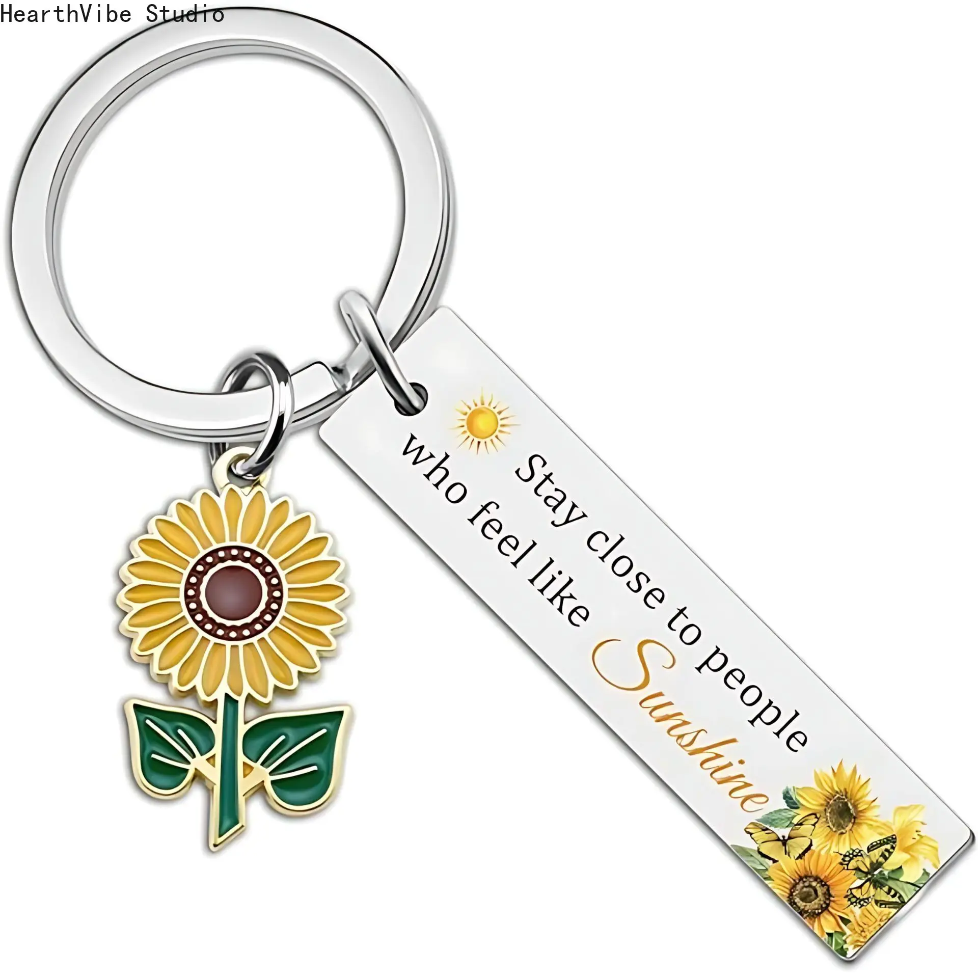 Sunflower Keychain for Women, Durable Stainless Steel Aesthetic Bag Charm, Positive Symbolic Birthday Christmas Gift, Keychains