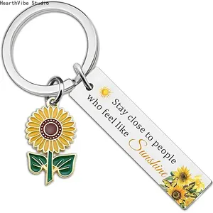 Vibrant Stainless Steel Sunflower Keychain, Colorful Floral Inspiration Key Ring, Aesthetic Daisy Bag Charm, Positive Symbolic Jewelry for Bestie Birthday, Thanksgiving & Christmas Gift