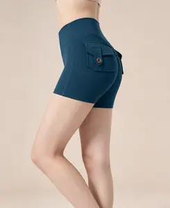 Basic Minimalist High Waisted Yoga Shorts with 4-Way Stretch Nylon Spandex Scrunch Butt Design and Cargo Pockets for Summer Fitness Wear Comfortable & Breathable