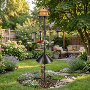92-Inch Robust Bird Feeder Pole Featuring a Squirrel-Proof Baffle, Designed for Outdoor Use. This Adjustable Bird Feeding Station Includes Multiple Shepherd'S Hooks And Metal Trays, Perfect for Drawing in Wild Birds to Your Garden