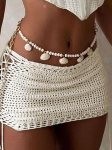 women's solid color crochet knit skirt, fashion chic casual basic sexy hollow out sweater skirt for daily holiday vacation wear, boho ladies clothes for summer, womenswear, boho earthy girl clothes