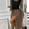 【Black Friday】Women's Long-Sleeve Striped Button-Front Shirt Dress, Faux Layered Design, Casual Spring & Fall Fashion, Elegant Women's Clothing