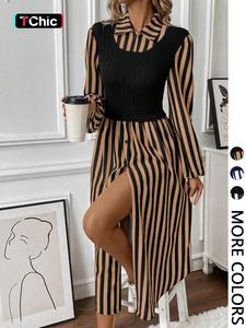 Women's Long Sleeve Striped Button Front Shirt Dress, Layered Design, Casual Spring & Fall Fashion, Elegant Women's Clothing