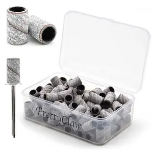 100 pcs PrettyClaw Zebra Grit Sanding Band Acrylic Manicure Disposable Nail Drill Files + Free Mandrel Nail Care Storage