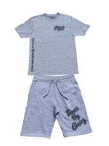 Grey Distressed print Short & t-shirt set