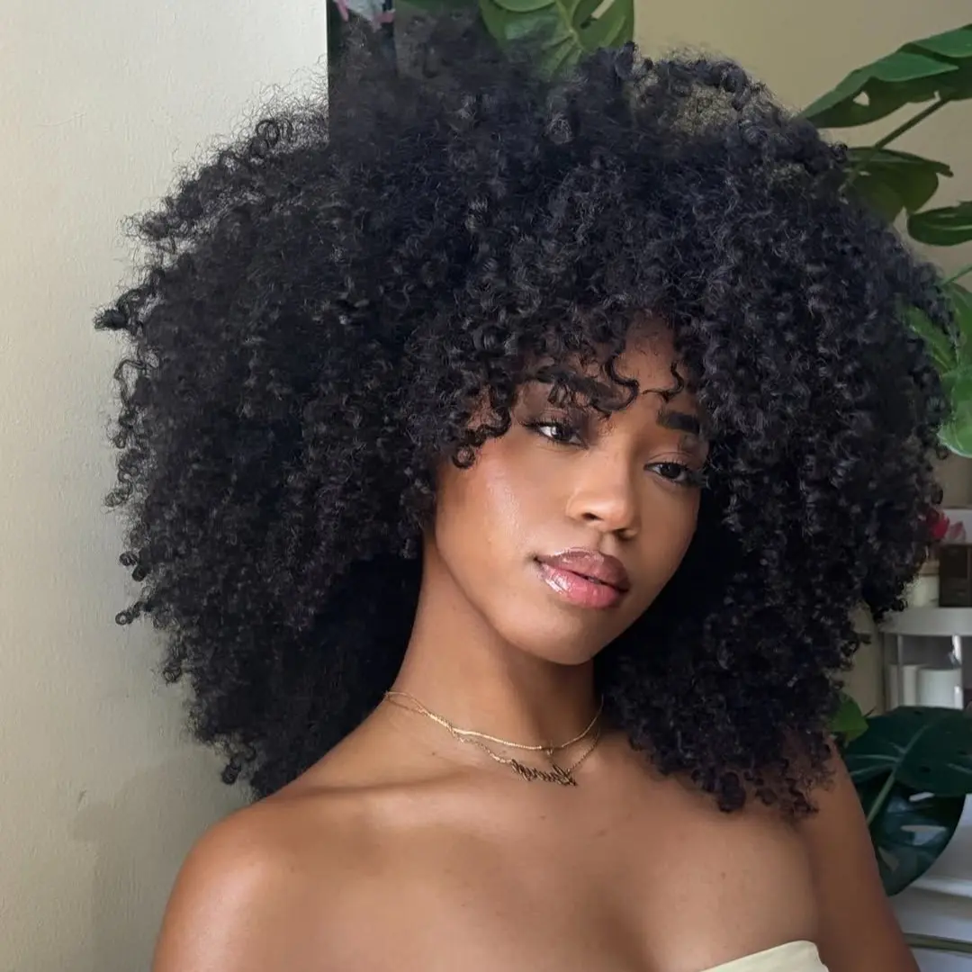 LADIARYF Afro Kinky Curly Ready Go Wig With Bangs Full Machine Made Wigs Human Hair Virgin Brazilian Short Curly Human Hair Wigs Glueless Wig