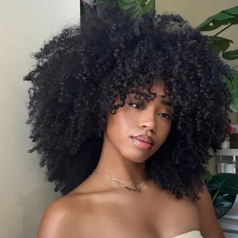 LADIARYF Unisex Short Afro Kinky Curly Human Hair Wig with Bangs - Full Machine-Made, Glueless, Heat-Resistant Brazilian Ready-Go Wig