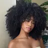 LADIARYF Unisex Short Afro Kinky Curly Human Hair Wig with Bangs - Full Machine-Made, Glueless, Heat-Resistant Brazilian Ready-Go Wig