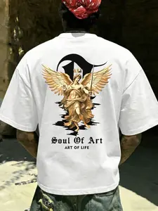 Soul of Art Series: Aesthetic Angel Wing Graphic T-Shirt, Drop Shoulder Tee with Premium Drop Shoulder Fit - Retro Harajuku Casual Style Streetwear Top, Ideal for Gym Pump Cover, Festival Outfits, and Daily High-Street Look