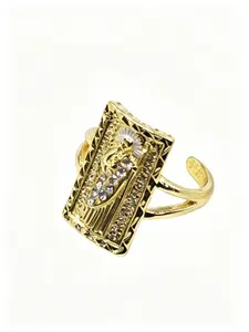 14k Gold Plated Saint Jude Relief Engraved Ring, Unisex Open Band, Elegant Ring, Religious Jewelry, Easter & Christmas Accessory, All Seasons
