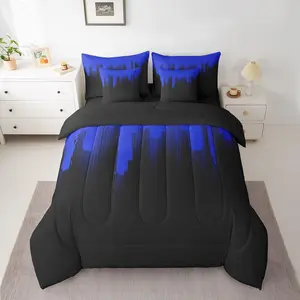 7 Piece Blue Black Comforter Sets,Abstract Bed in A Bag,Modern Art Geometric Bedding Sets,Luxury Comforter Microfiber Bed Set