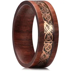 8mm Wooden Wedding Band Celtic  Mens Rings Engagement Ring Anniversary Couple Bands Set Comfort Fit Size 6-14