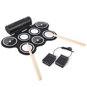 7-Pad Bluetooth Drum Pad with Roll-Up Design - Includes Sticks, Pedal, Headphone Jack & Recording, Portable External Sound Electronic Drum, Great Drum Set Drum Kit