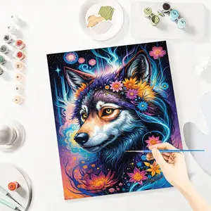 Wolf Paint By Number Kits for Adults Beginners, Easy Acrylic Simple Paint By Number Kits, DlY Watercolor Paint By Numbers Kits on Canvas Without Frame for Home Wall Decor Home Decoration 16x20inch