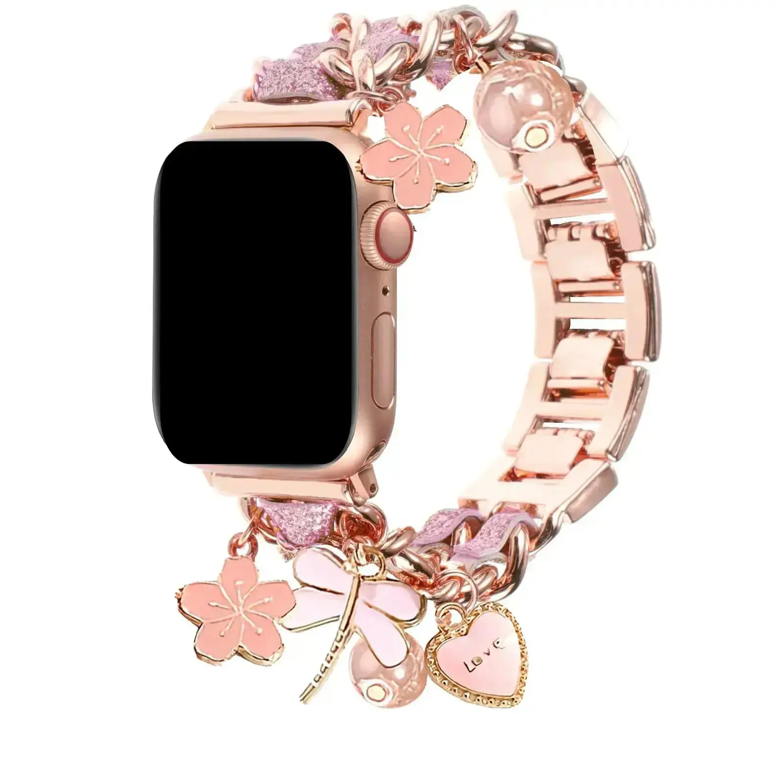 Cute Cuban Chain Apple Watch Band with Key & Heart Charms, Trendy Metal iWatch Strap for Women Compatible with Apple Watch Series 11 10 9 8 7 6 5 4 3 SE Ultra, Stylish Jewelry Wristband