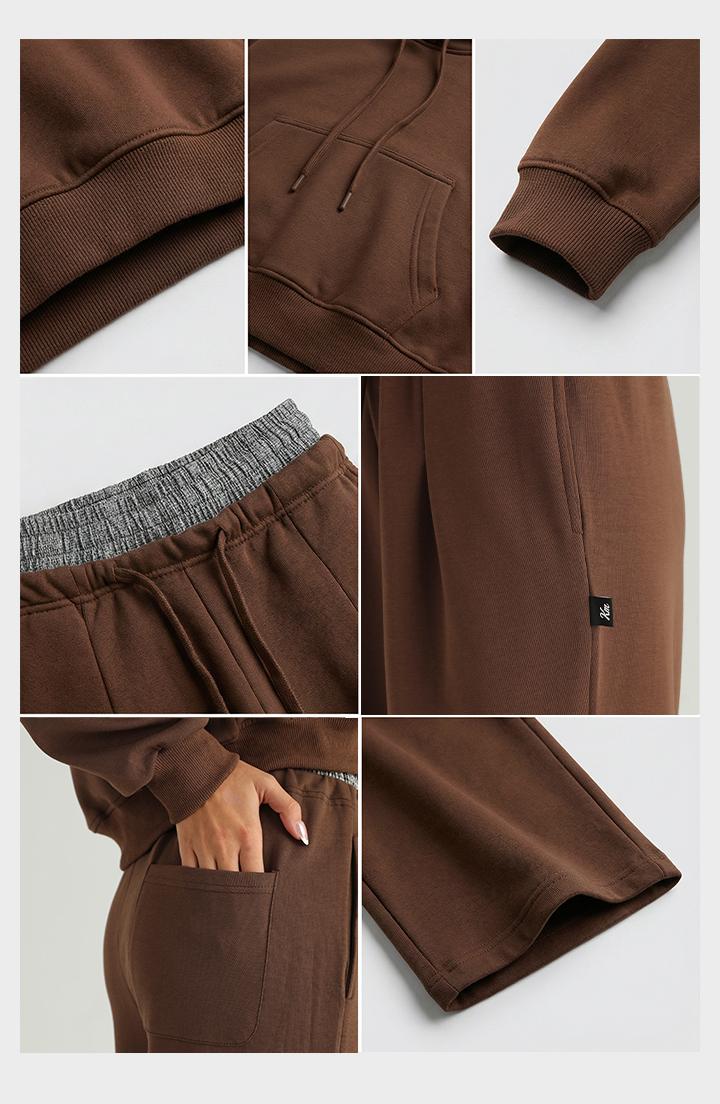 KatchMe Women's Chic Hooded Long Sleeve Cropped Hoodie & Contrast Waist Wide Leg Trousers Co-ord, Versatile Lightweight Two Piece Outfits, Solid Color Going Out Set(2)