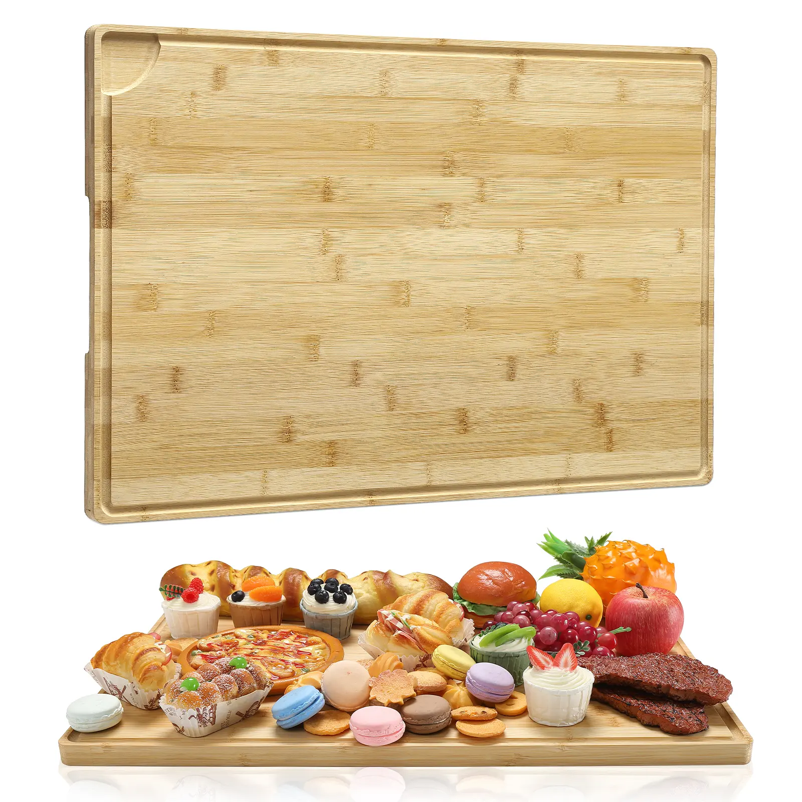 24"x16" Extra Large Bamboo Cutting Board – Thick, Durable – Deep Juice Groove & Easy-Grip Handles – Eco-Friendly, Non-Toxic, Knife-Friendly – Carbonized Natural Bamboo – For Fruit, Meat, Veggies, Cheese, Bread