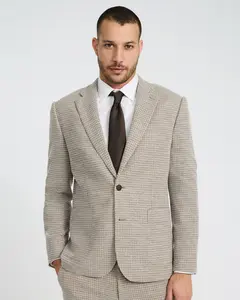 Express Slim Textured Brown Houndstooth Suit Jacket