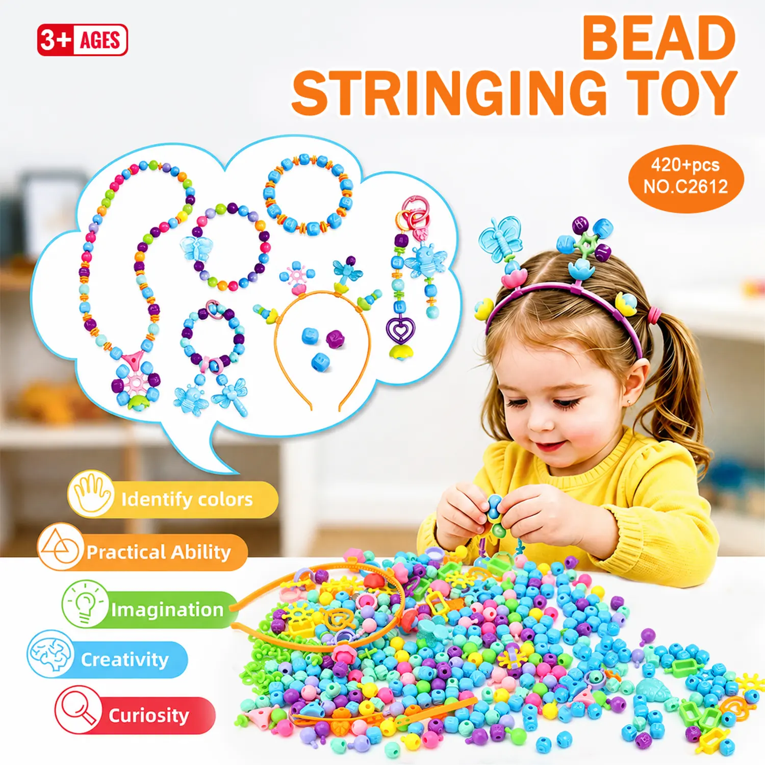 420Pcs Kids Pop Beads Stringing Toy, DIY Jewelry Making Kit, Create Bracelets Necklaces Headbands, No Mess Craft Birthday Gift Age 4–8 – Crafts Kits